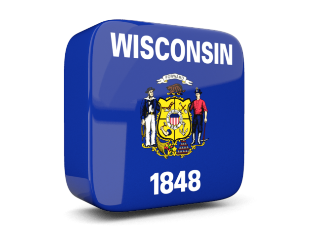 Glossy square icon 3d. Download flag icon of Wisconsin