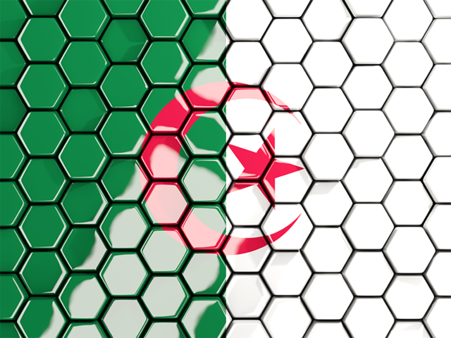 Hexagon mosaic background. Download flag icon of Algeria at PNG format