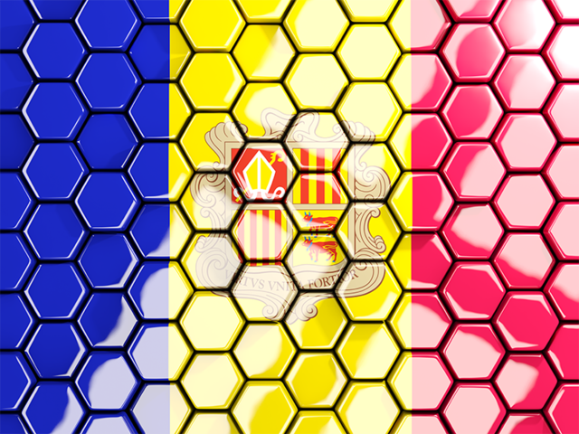 Hexagon mosaic background. Download flag icon of Andorra at PNG format