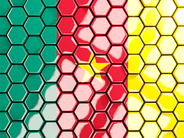 Hexagon mosaic background. Download flag icon of Cameroon at PNG format