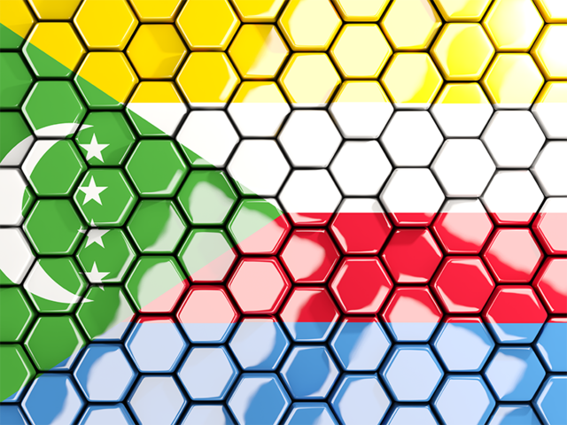 Hexagon mosaic background. Download flag icon of Comoros at PNG format