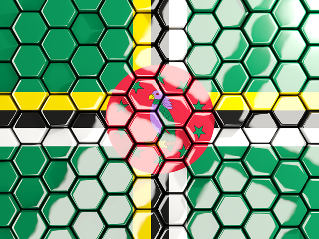 Hexagon mosaic background. Download flag icon of Dominica at PNG format