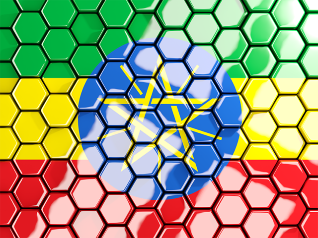 Hexagon mosaic background. Download flag icon of Ethiopia at PNG format