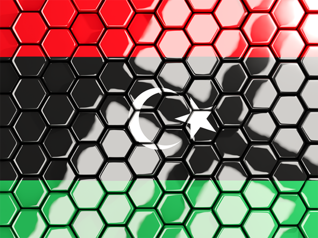 Hexagon mosaic background. Download flag icon of Libya at PNG format