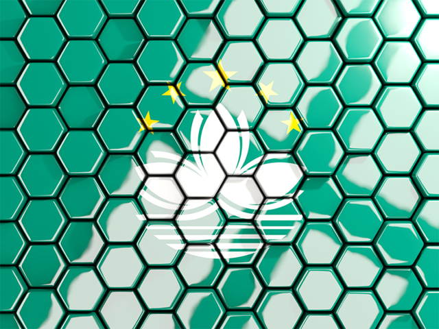 Hexagon mosaic background. Download flag icon of Macao at PNG format