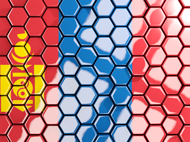 Hexagon mosaic background. Download flag icon of Mongolia at PNG format