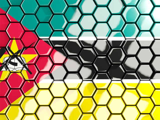 Hexagon mosaic background. Download flag icon of Mozambique at PNG format