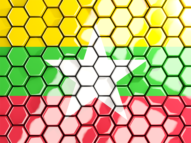 Hexagon mosaic background. Download flag icon of Myanmar at PNG format