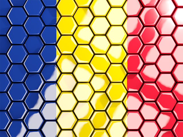 Hexagon mosaic background. Download flag icon of Romania at PNG format