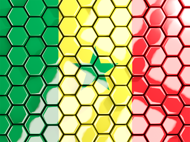 Hexagon mosaic background. Download flag icon of Senegal at PNG format