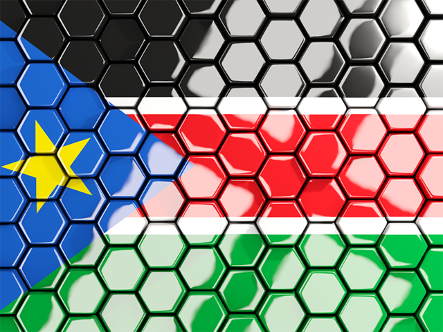 Hexagon mosaic background. Download flag icon of South Sudan at PNG format