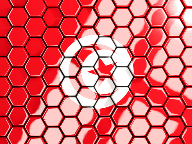 Hexagon mosaic background. Download flag icon of Tunisia at PNG format