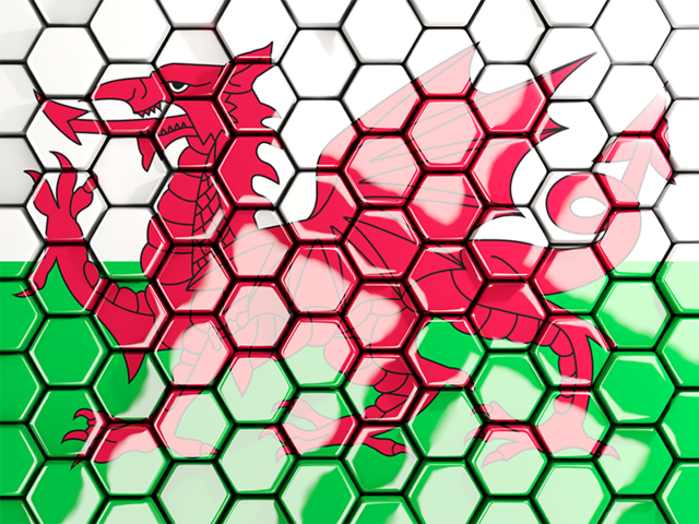 Hexagon mosaic background. Download flag icon of Wales at PNG format