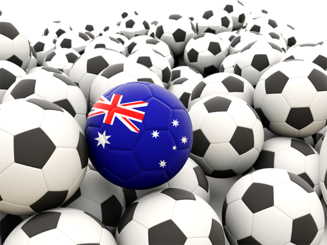 Множество футбольных мячей. Скачать флаг. Австралийский Союз
