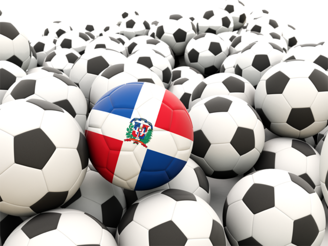 Множество футбольных мячей. Скачать флаг. Доминиканская Республика