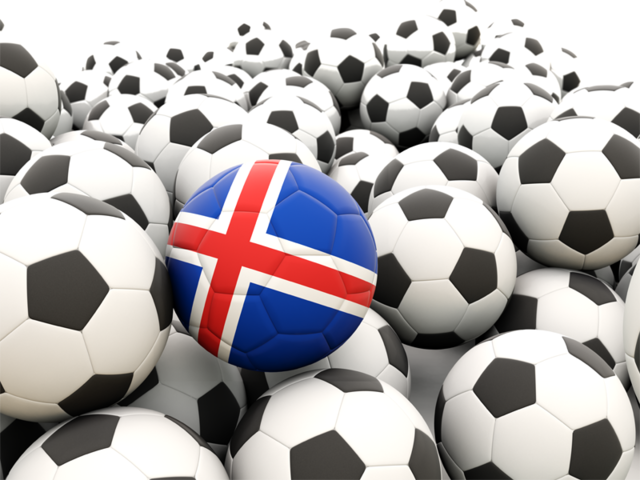 Множество футбольных мячей. Скачать флаг. Исландия