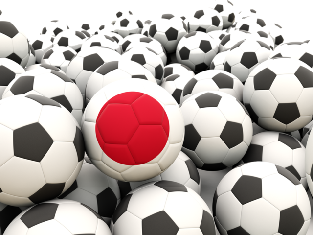 Множество футбольных мячей. Скачать флаг. Япония