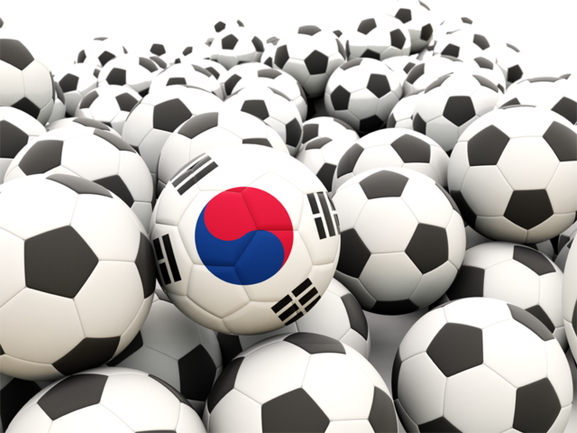 Множество футбольных мячей. Скачать флаг. Южная Корея