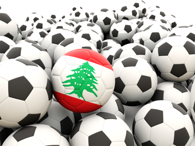 Множество футбольных мячей. Скачать флаг. Ливан
