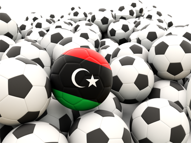 Множество футбольных мячей. Скачать флаг. Ливия