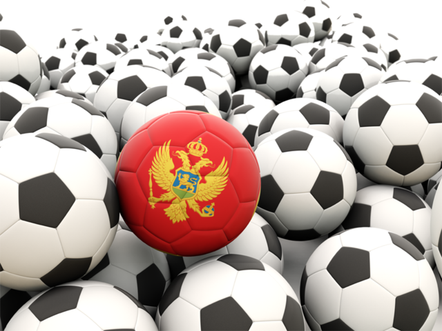 Множество футбольных мячей. Скачать флаг. Черногория