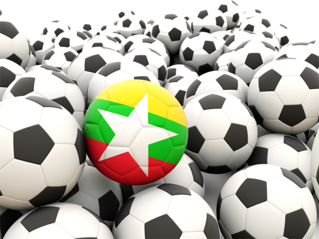 Множество футбольных мячей. Скачать флаг. Мьянма