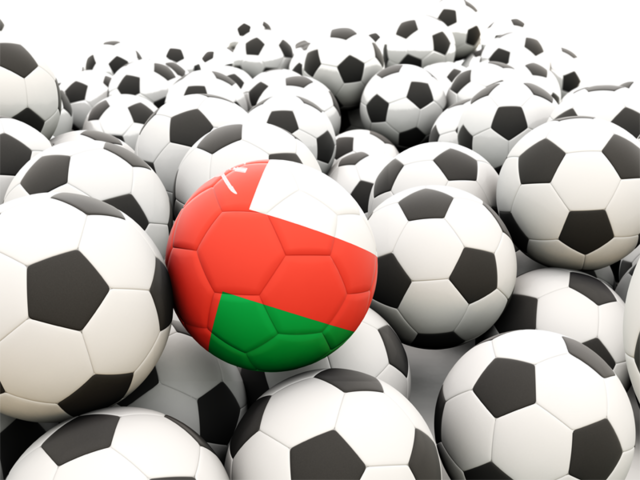 Множество футбольных мячей. Скачать флаг. Оман