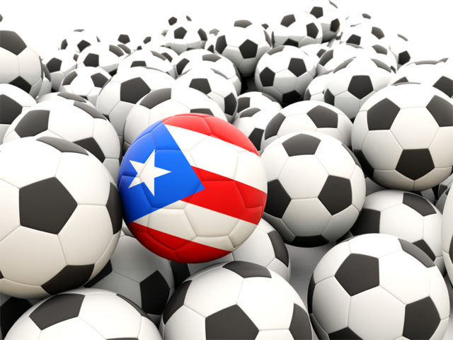 Множество футбольных мячей. Скачать флаг. Пуэрто-Рико