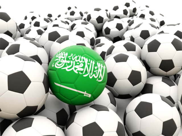 Множество футбольных мячей. Скачать флаг. Саудовская Аравия