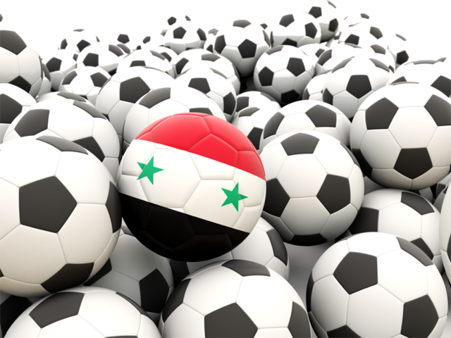 Множество футбольных мячей. Скачать флаг. Сирия
