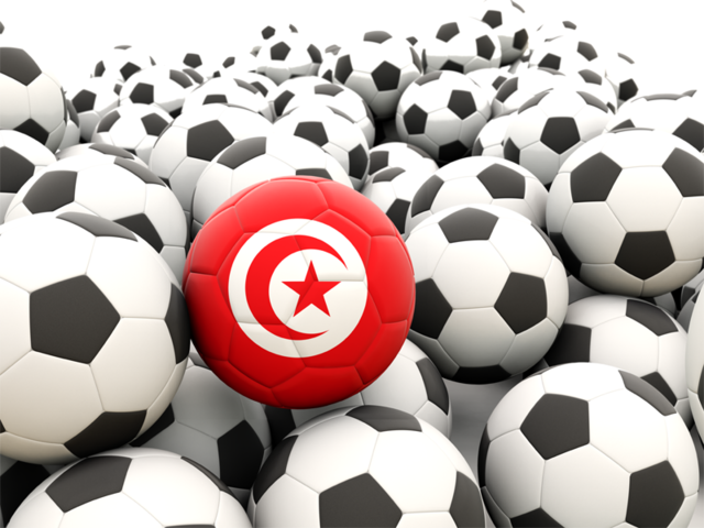 Множество футбольных мячей. Скачать флаг. Тунис