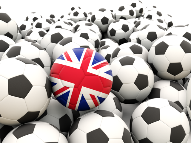 Множество футбольных мячей. Скачать флаг. Великобритания