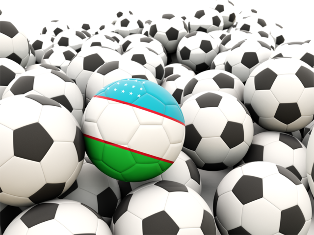 Множество футбольных мячей. Скачать флаг. Узбекистан