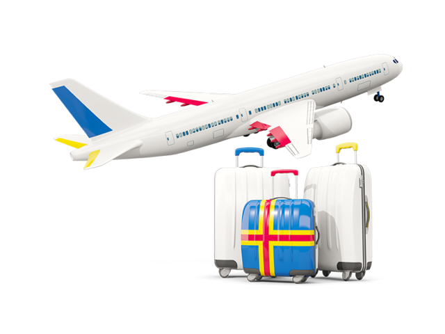 Luggage with airplane. Download flag icon of Aland Islands at PNG format