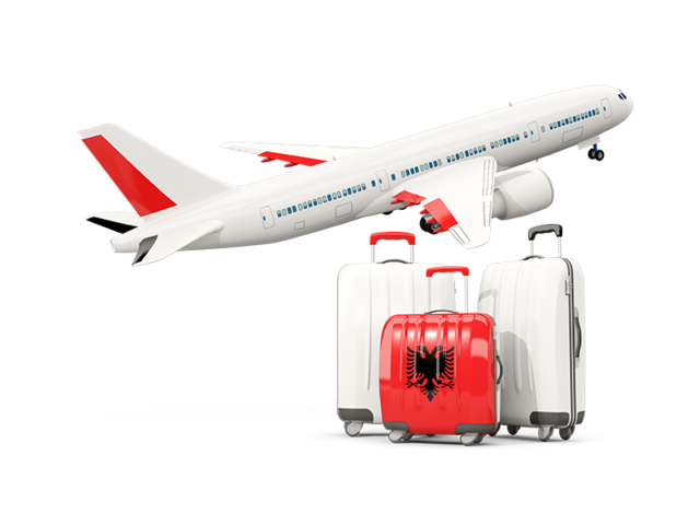 Luggage with airplane. Download flag icon of Albania at PNG format