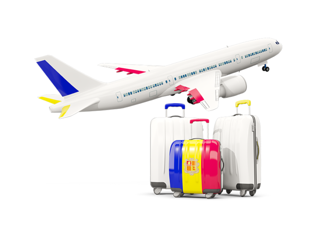 Luggage with airplane. Download flag icon of Andorra at PNG format