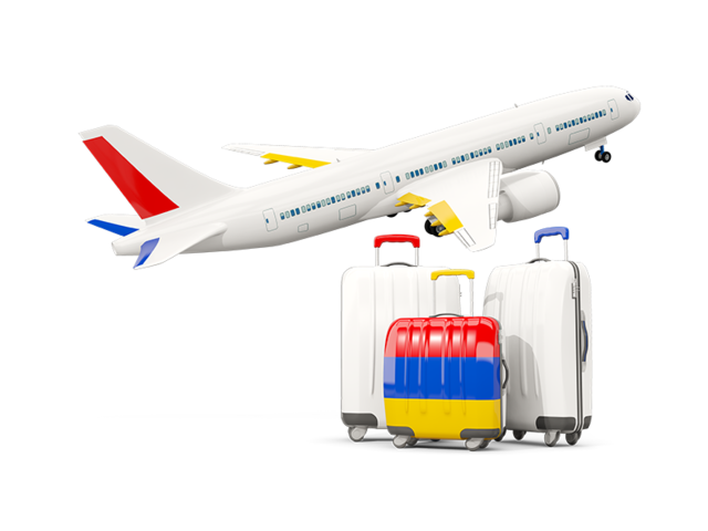 Luggage with airplane. Download flag icon of Armenia at PNG format