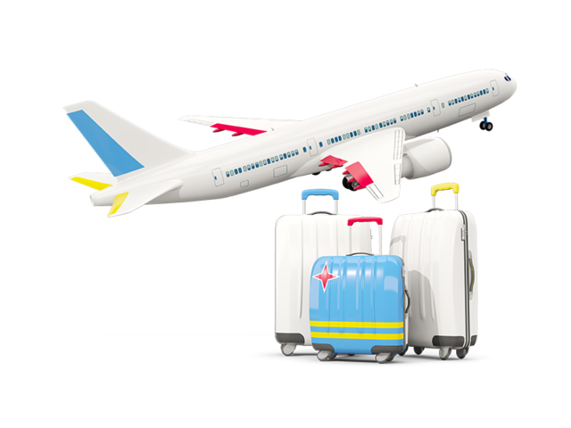 Luggage with airplane. Download flag icon of Aruba at PNG format