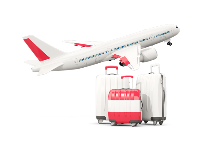 Luggage with airplane. Download flag icon of Austria at PNG format