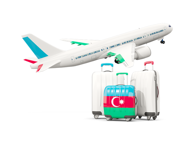 Багаж на фоне самолета. Скачать флаг. Азербайджан