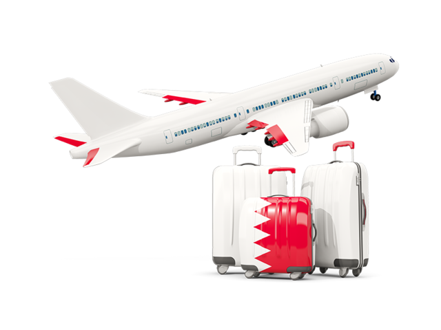 Luggage with airplane. Download flag icon of Bahrain at PNG format