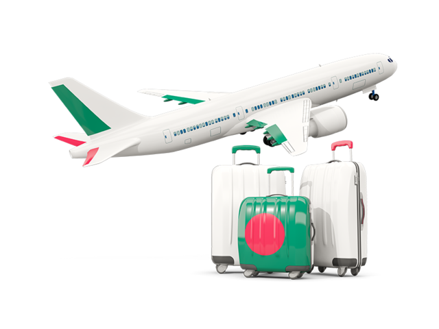 Luggage with airplane. Download flag icon of Bangladesh at PNG format