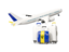 Barbados. Luggage with airplane. Download icon.