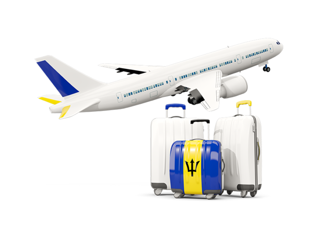 Luggage with airplane. Download flag icon of Barbados at PNG format