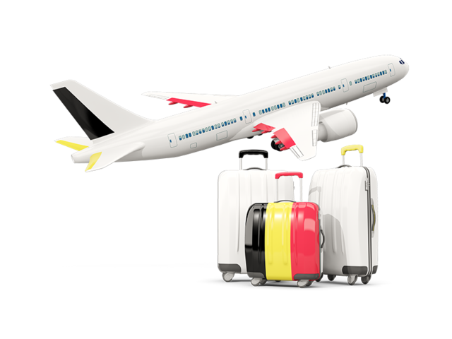 Luggage with airplane. Download flag icon of Belgium at PNG format