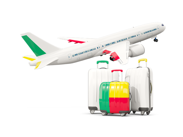 Luggage with airplane. Download flag icon of Benin at PNG format