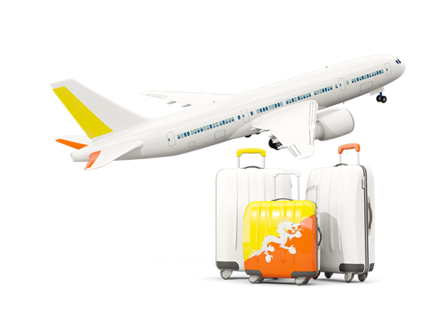 Luggage with airplane. Download flag icon of Bhutan at PNG format