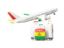 Bolivia. Luggage with airplane. Download icon.