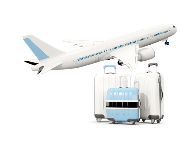 Luggage with airplane. Download flag icon of Botswana at PNG format