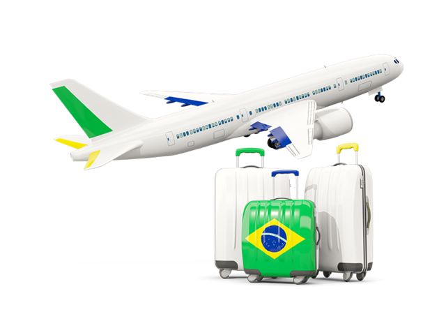 Багаж на фоне самолета. Скачать флаг. Бразилия